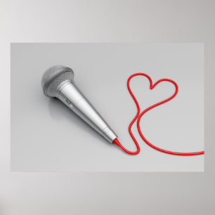 Poster Microphone et coeur rouge