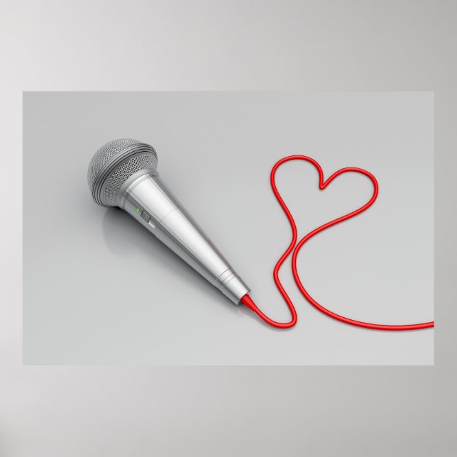 Poster Microphone et coeur rouge (Devant)