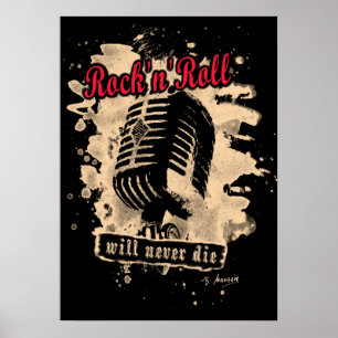 Poster Microphone Rock-n-Roll - rouge