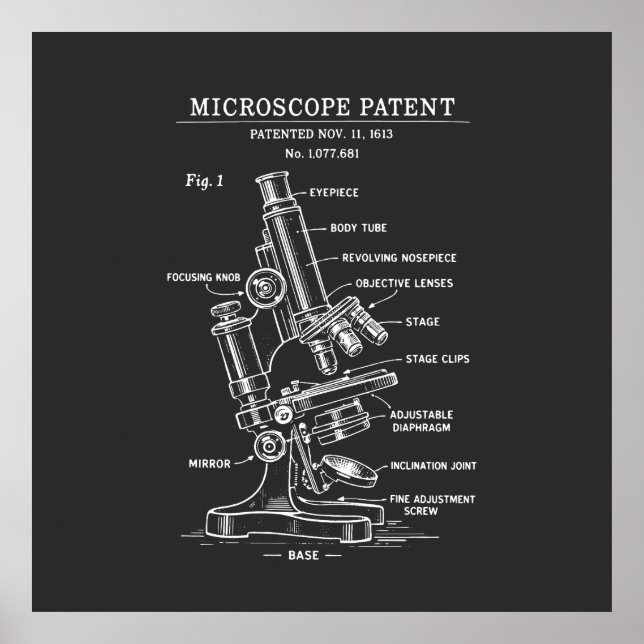 Poster Microscope Blueprint patent (Devant)