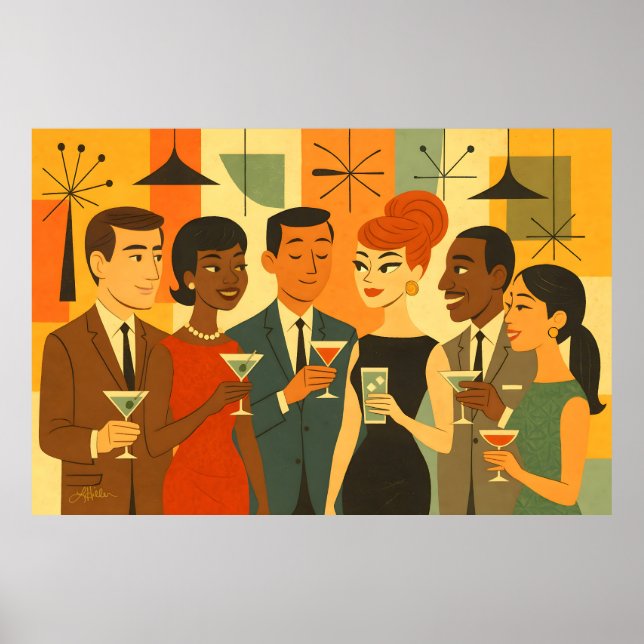 Poster Mid Century 60s Office Cocktail Party (Devant)