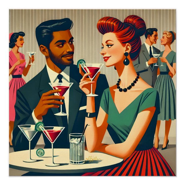 Poster Mid Century Cocktail Party Couples - First Date (Devant)