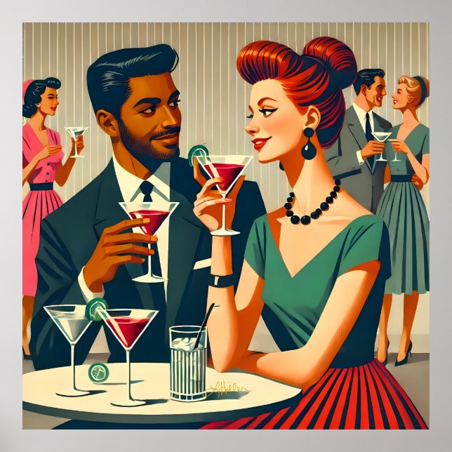 Poster Mid Century Cocktail Party Couples - First Date (Devant)
