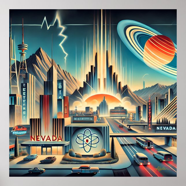Poster Mid Century Espace atomique Age Nevada Art (Devant)