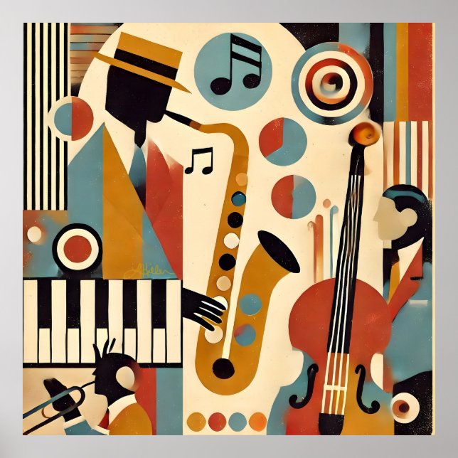 Poster Mid Century Jazz Age Modern Minimalist Trio (Devant)