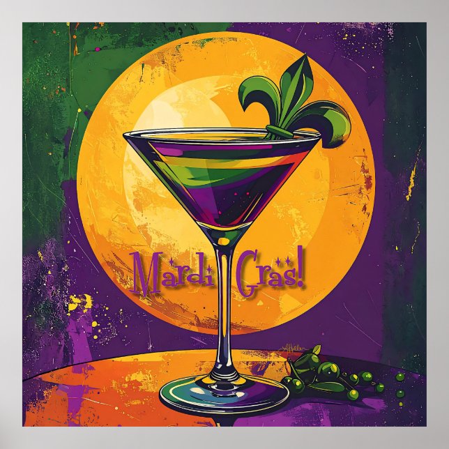 Poster Mid Century Mardi Gras Sunset Fleur De Lis Martini (Devant)