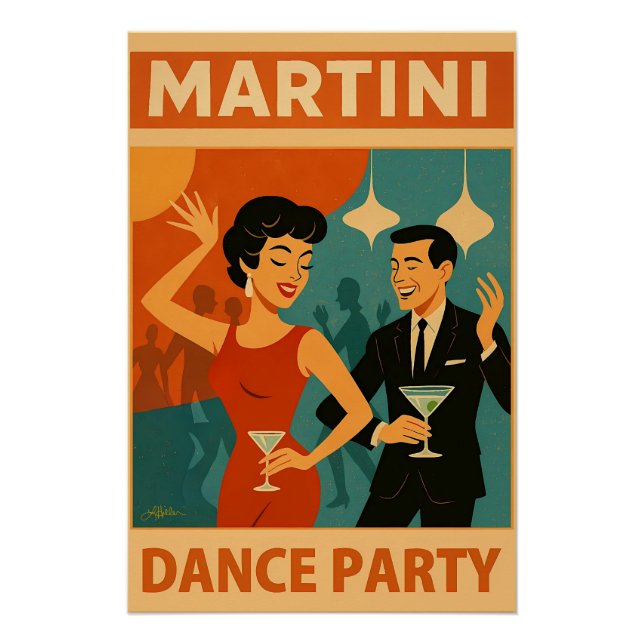 Poster Mid Century Martini Dance Party (Devant)