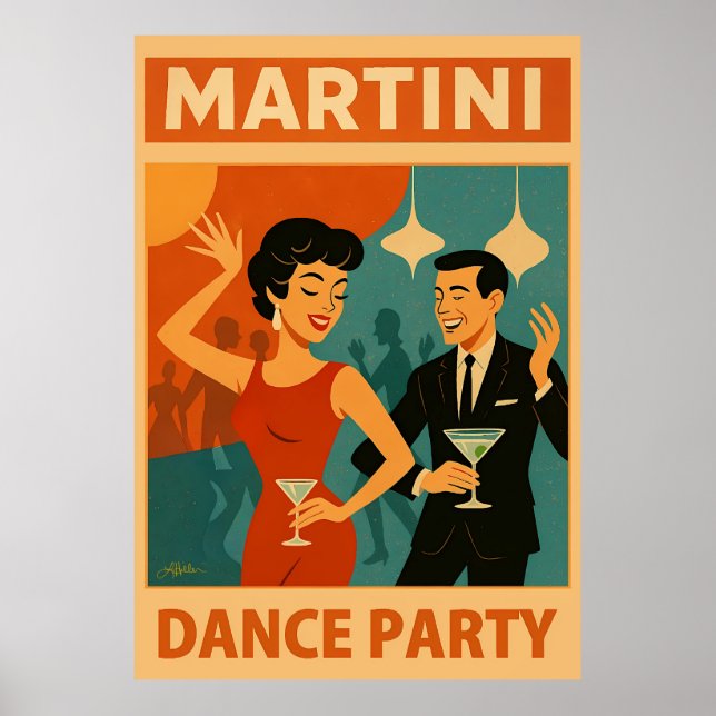 Poster Mid Century Martini Dance Party (Devant)