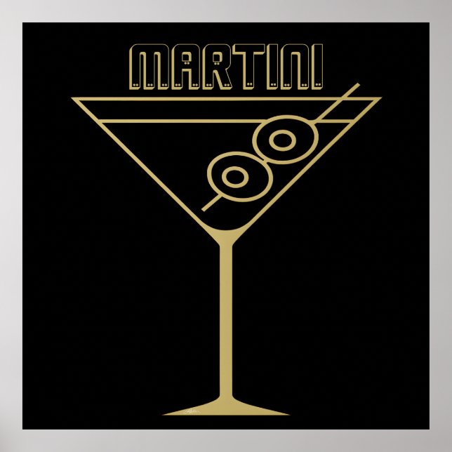 Poster Mid Century Modern Gold 2 Olive Martini (Devant)