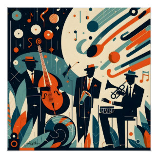 Poster Mid Century Modern Jazz Age Trio