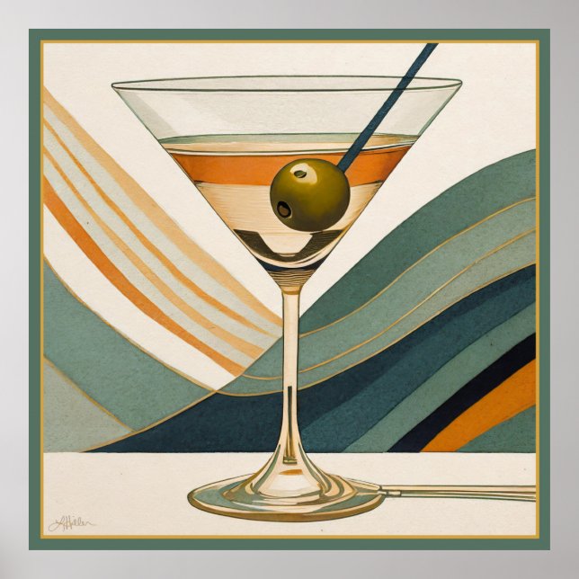 Poster Mid Century Modern Martini Cocktail Heure (Devant)