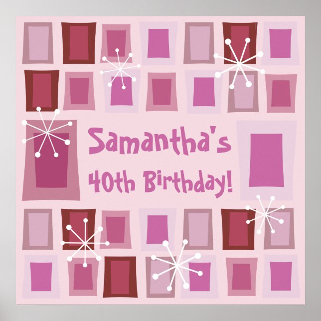 Poster Mid Century Moderne 40e Anniversaire rose (Devant)