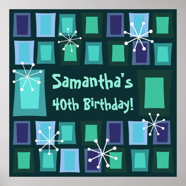 Poster Mid Century Moderne 40e anniversaire Turquoise (Devant)