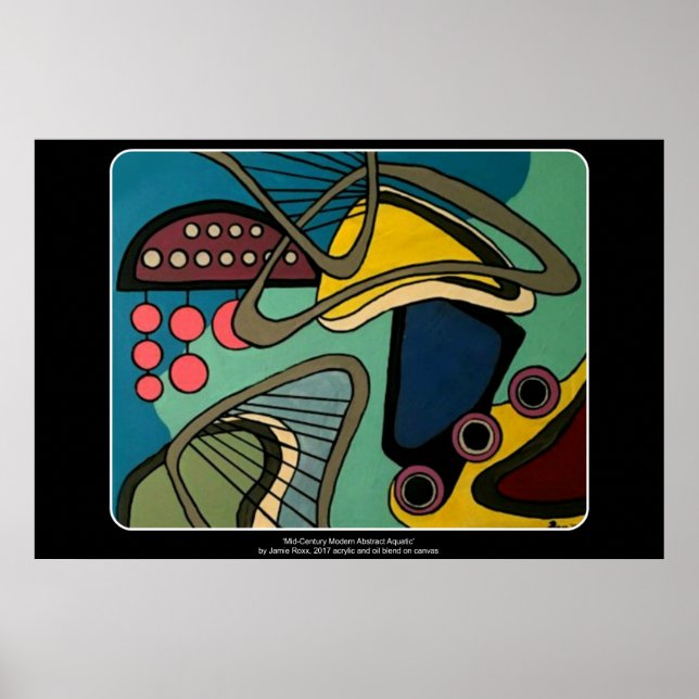 Poster 'Mid-Century moderne Abstrait Aquatic' peinture su (Devant)