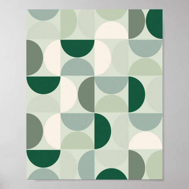 Poster Mid Century Moderne Abstrait Motif Sage Green (Devant)