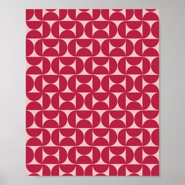 Poster Mid-Century Moderne Motif Abstrait Magenta (Devant)