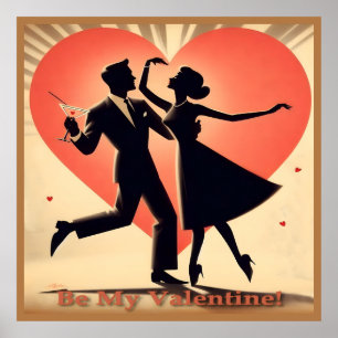 Poster Mid Century moderne Valentine Dancing Couple