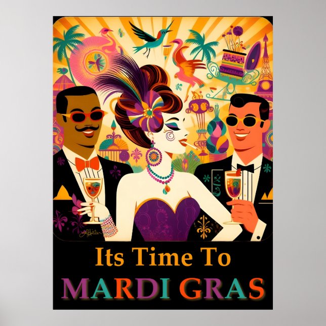 Poster Mid Century Retro 60s Mardi Gras Cocktail Party (Devant)
