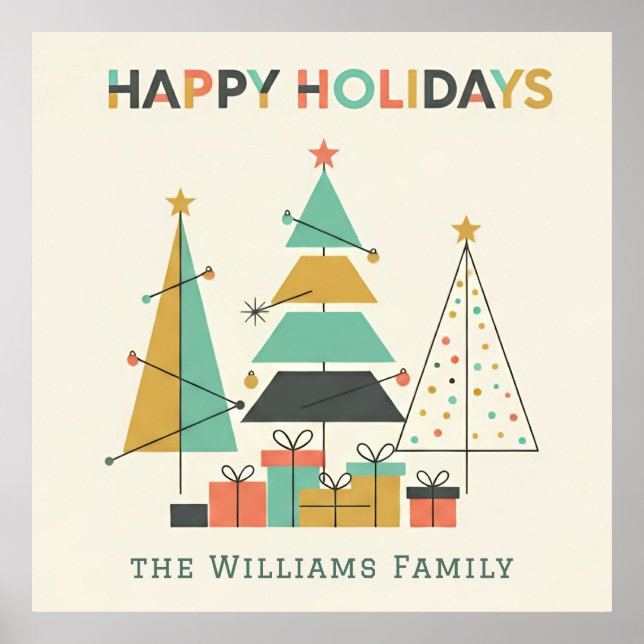 Poster Mid-Century Retro Christmas Trees (Devant)