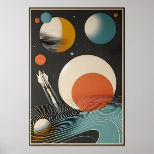 Poster Mid Century Space Age Art Galaxy Waves