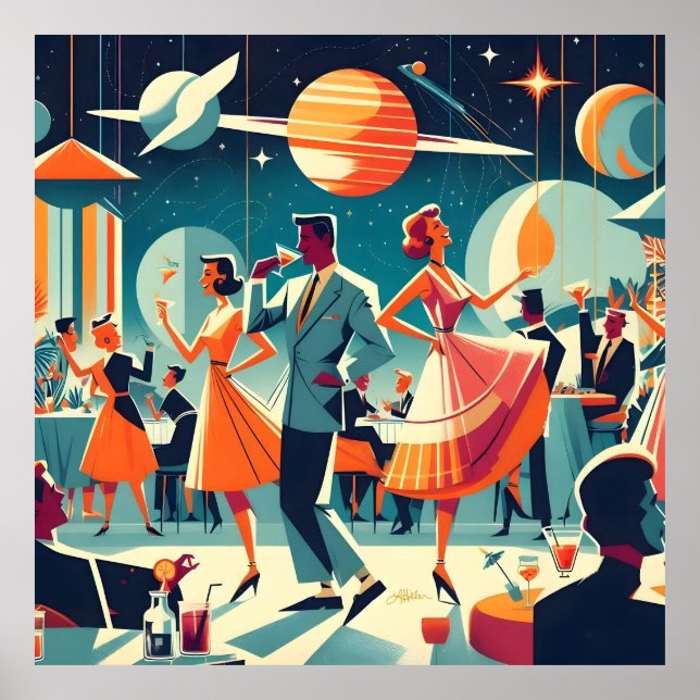 Poster Mid Century Space Age Cocktail Party (Devant)