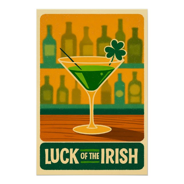 Poster Mid Century St. Patrick's Shamrock Martini Art (Devant)