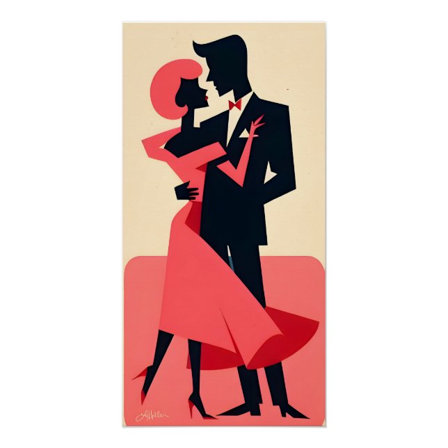 Poster Mid Century Valentine Dancing Couple (Devant)