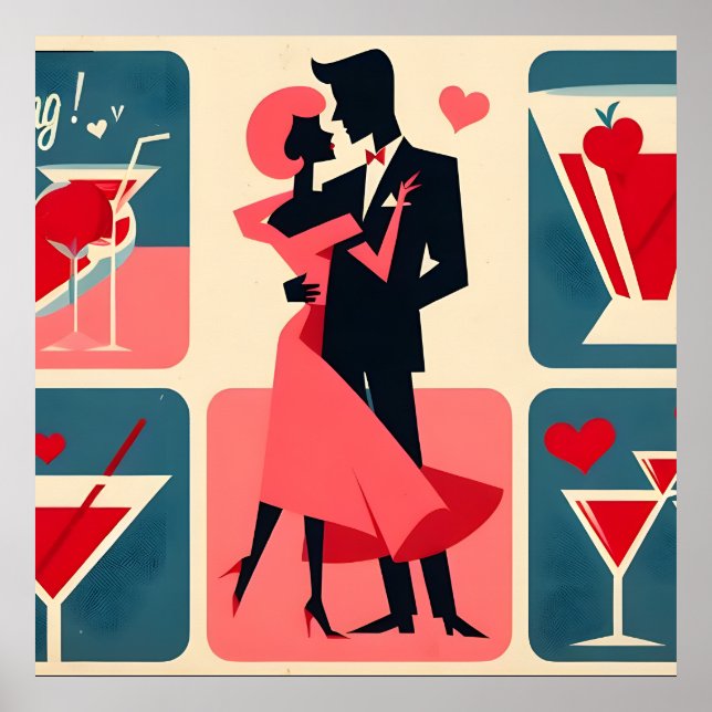 Poster Mid Century Valentine Dancing Couple (Devant)