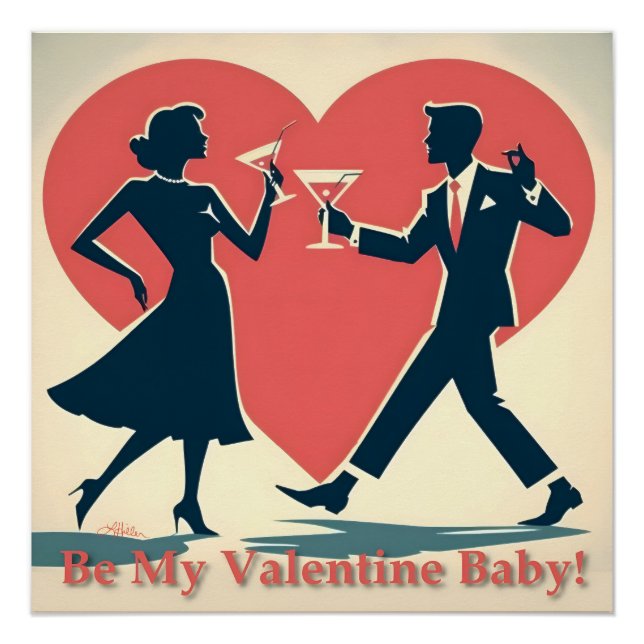 Poster Mid Century Valentine Hip Martini Dancing Couple (Devant)