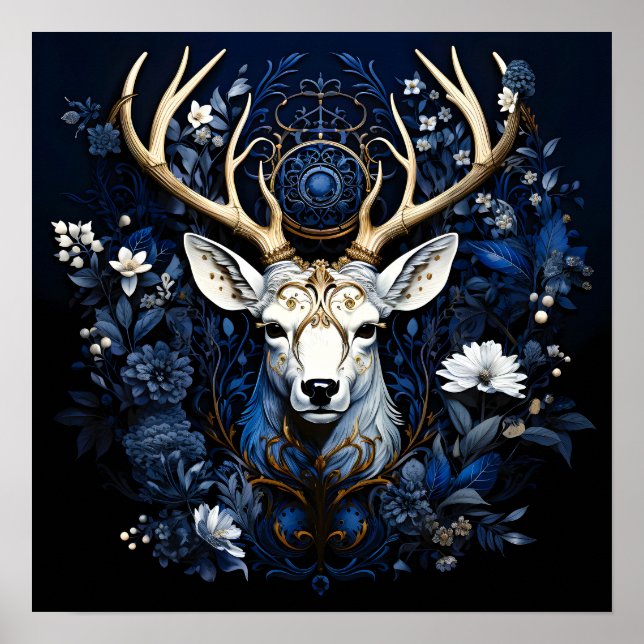 Poster Midnight Celestial Floral Gothic Deer  (Devant)