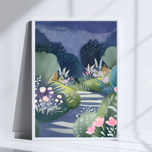 Poster Midnight Garden | Watercolor Floral Path (Créateur téléchargé)