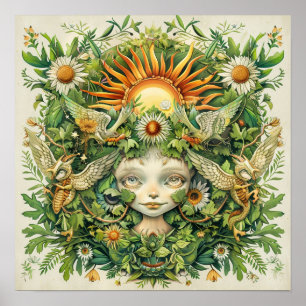 Poster Midsummer Sun Fairies Nordart Print