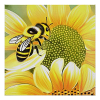 Miel Abeille Sur Tournesol Cute Naïve Art