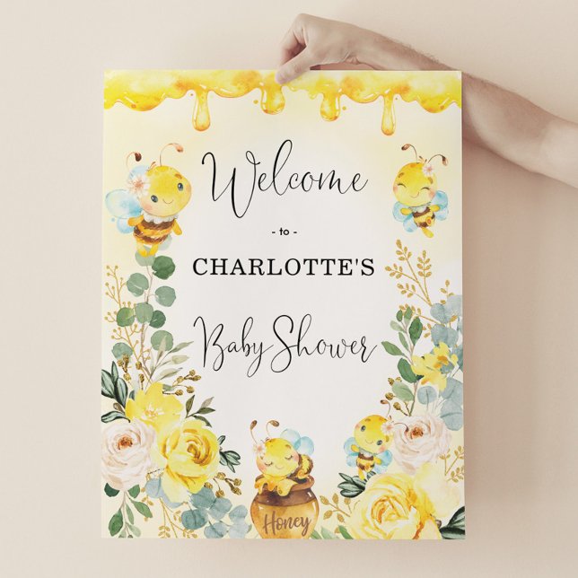 Poster Miel Bee été Jaune Floral Baby shower Bienvenue (Créateur téléchargé)