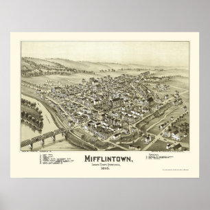 Poster Mifflintown, carte panoramique de PA - 1895
