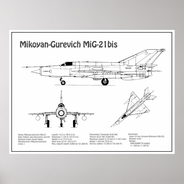 Poster MiG-21 bis - Plan directeur de l'avion BD (Devant)