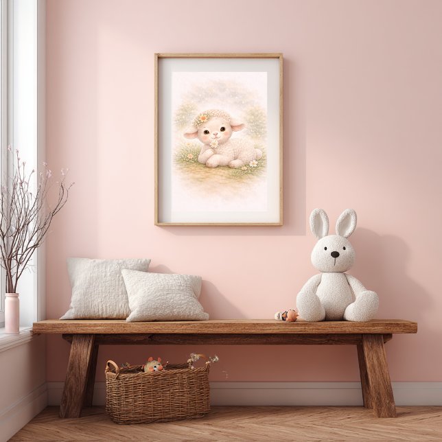 Poster Mignon agneau bébé et fleurs pour la chambre de nu (Créateur téléchargé)