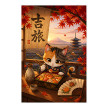 Mignon anime japonais chat kimono mont Fuji automn
