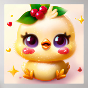 Poster Mignon bébé poulet Kawaii avec Holly