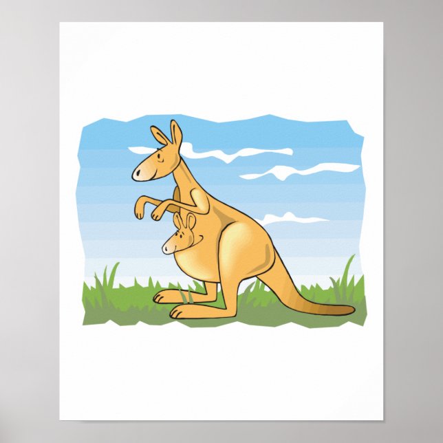 Poster mignon dessin animé kangourou et bébé (Devant)