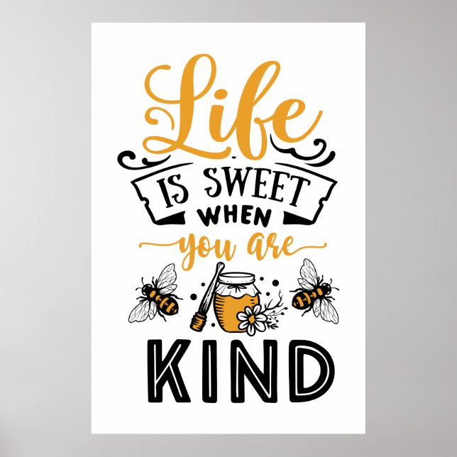 Poster mignon doux amoureux des abeilles mot art (Devant)