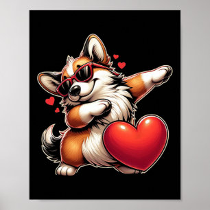 Poster Mignon Drôle Cool Chien Corgi Dabbing Coeur Saint-