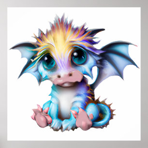 Poster Mignon et adorable bébé dragon kawaii