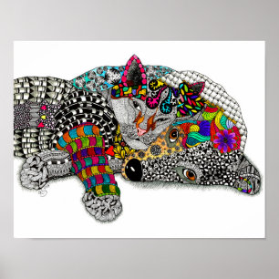 Poster mignon et coloré de chien et de chat 14"x11