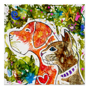 Poster mignon et coloré de chien et de chat - 20" 