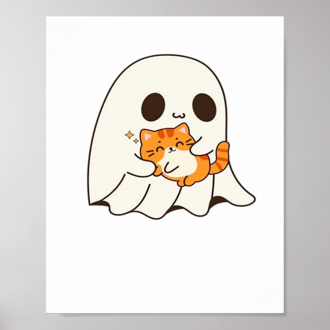 Poster Mignon fantôme et chat, T-shirt classique Hallowee (Devant)