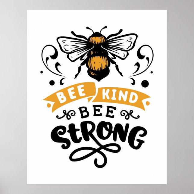 Poster mignon inspiré abeille forte mot art (Devant)