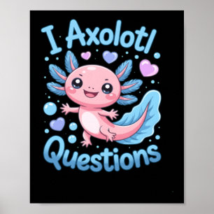 Poster Mignon Kawaii Axolotl Questions Bleu Et Rose