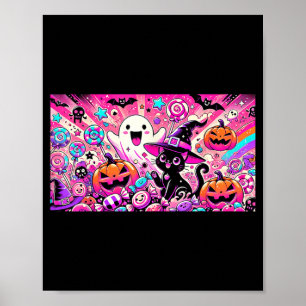 Poster Mignon Kawaii Fantôme d'Halloween et Art de Chat N