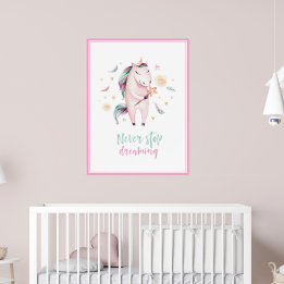 Poster mignon magique licorne girly rose enfants